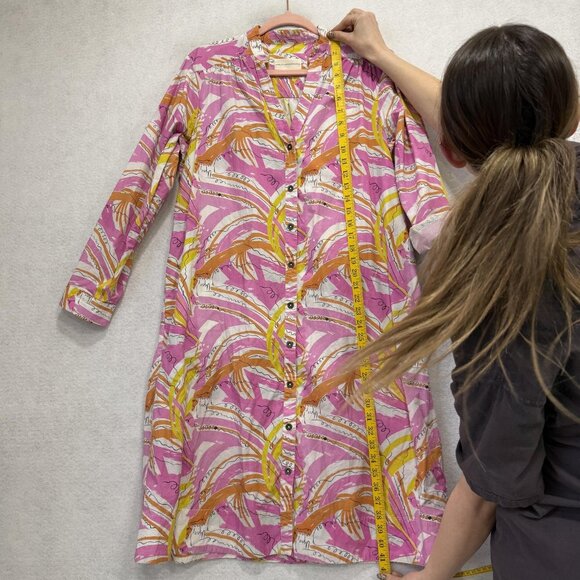 Anthropologie Shirt Dress Womens Medium Pink Tropical Floral Button Front Cotton - Picture 3 of 10